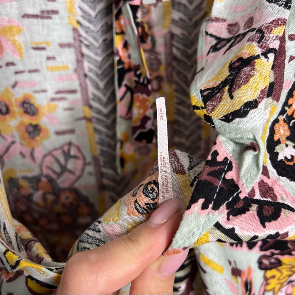 J23 Free People Summer in Tulum Linen Tie Back Tunic Top Botanical Floral Print - Picture 6 of 8